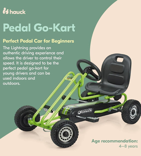 Lightning - Pedal Go Kart | Pedal Car | Ride on Toys for Boys & Girls with Ergonomic Adjustable Seat & Sharp Handling - Race Green