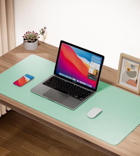Leather Desk Pad Protector,Non-Slip Mouse Pad,Laptop Desk Pad,Office Mouse Mat,Waterproof Leather Desk Blotter,Desk Writing Pad for Office and Home (M-Green,30"X14")